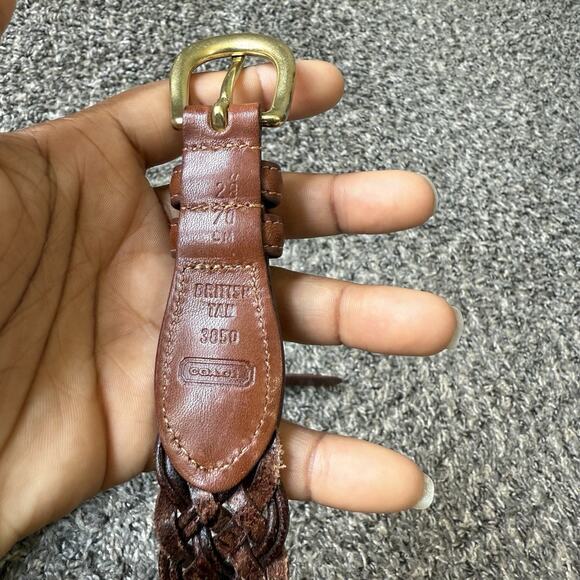 Coach 28" Glove Tanned Leather Belt British Tan Brass Buckle Weaved Excellent - Picture 5 of 7